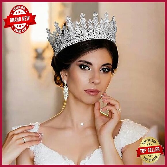 Tall Cubic Zirconia Wedding Tiara Silver Crown Bridal Hair Accessories main image 5